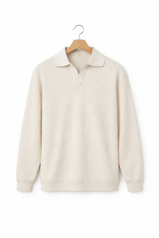Textured Waffle Knit Johnny Collar Polo Sweater