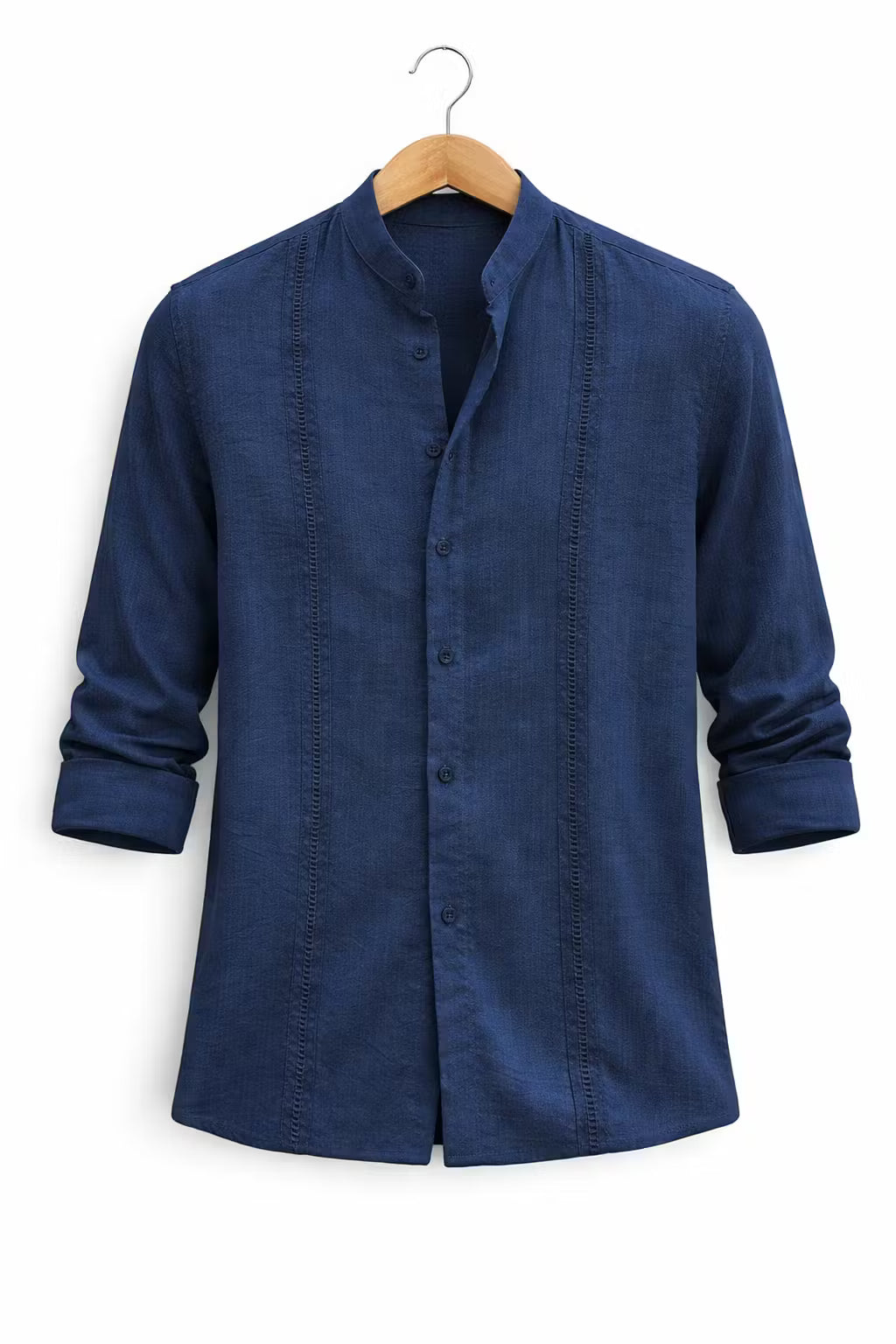 Textured Mandarin Collar Button Shirt