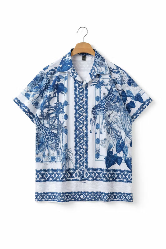 Safari-overhemd met Cubaanse kraag en paisleyprint
