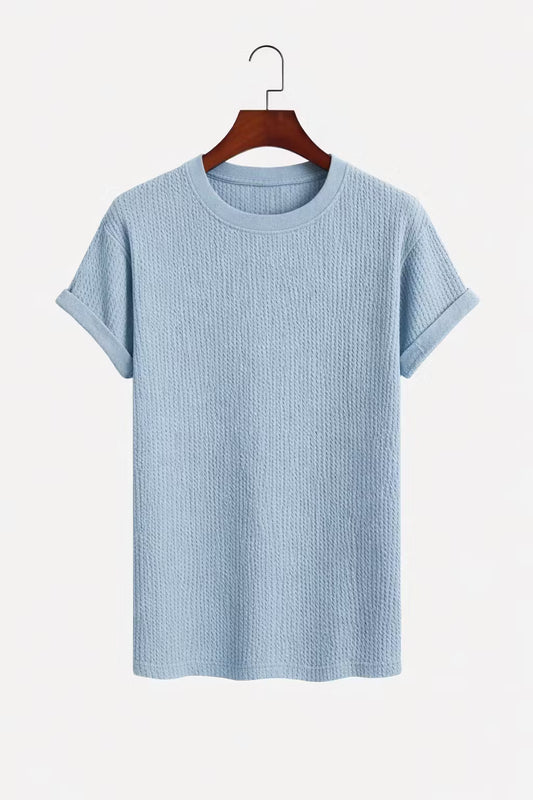 Getextureerde gebreide T-shirt met ronde kraag