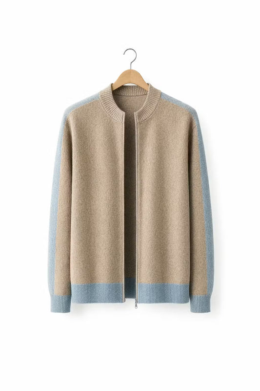Contrast Trim Zip-Up Knit Cardigan