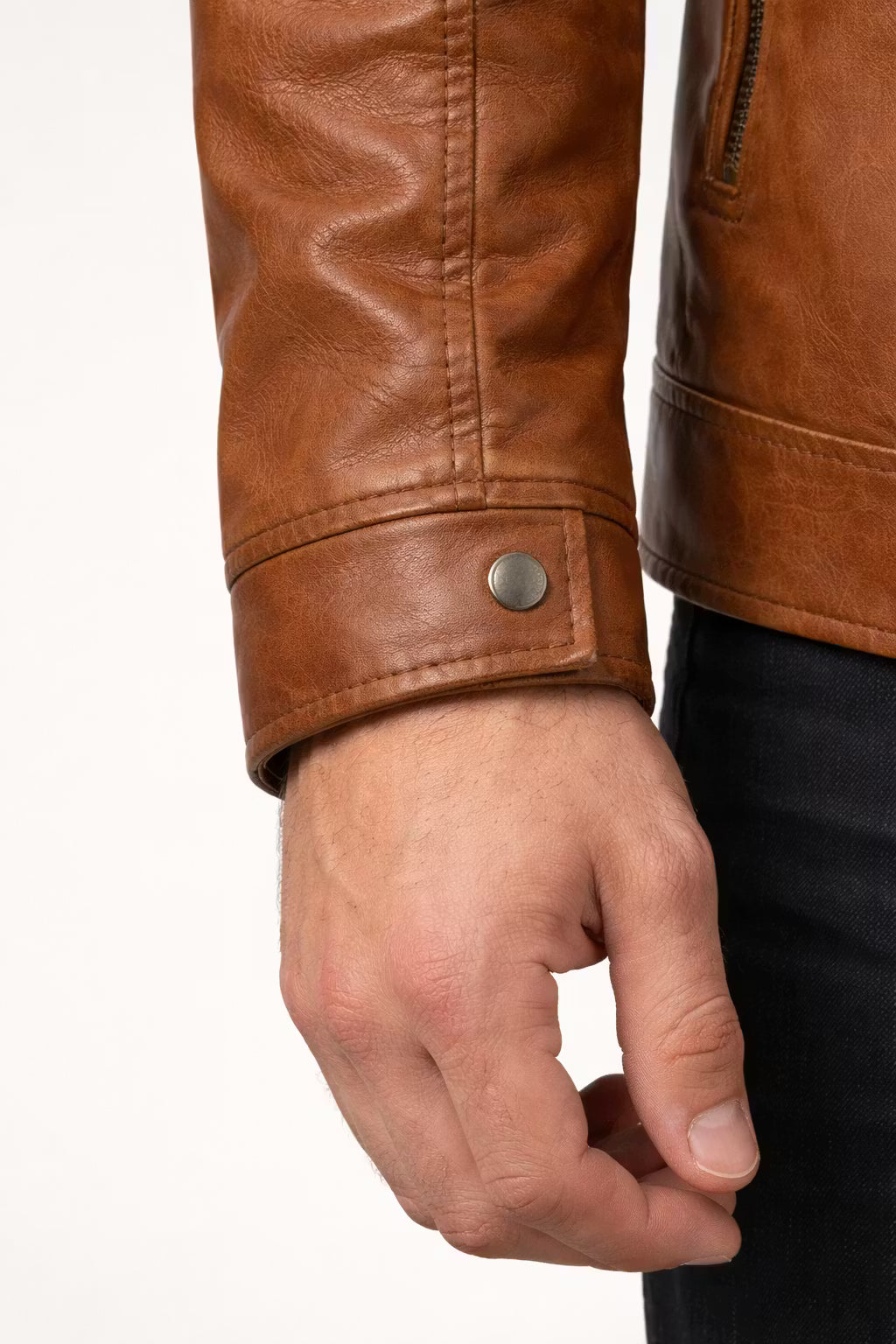 Men’s Brown Coated Textile Field Zip Jacket with Multi Pocket Design