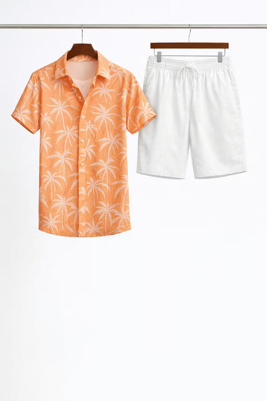 Tropical Print Shirt and Shorts Set