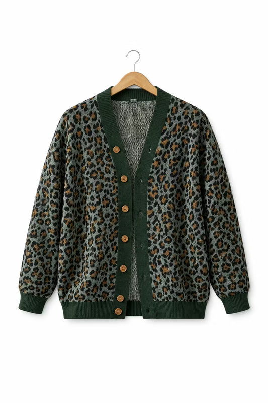 Leopard Knit Button Cardigan