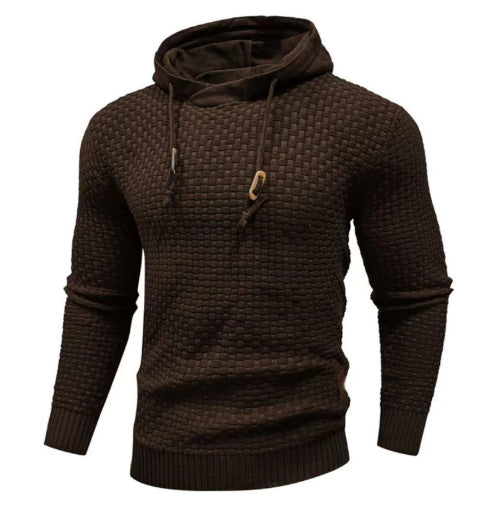 Men’s Long Sleeve Textured Hooded Knit Top With Drawstrings