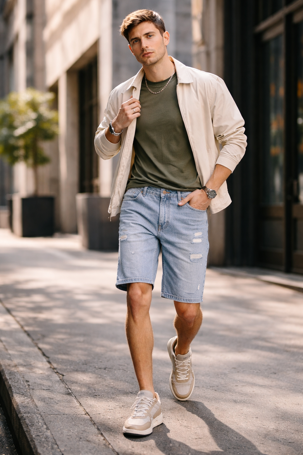Distressed Light Wash Denim Shorts