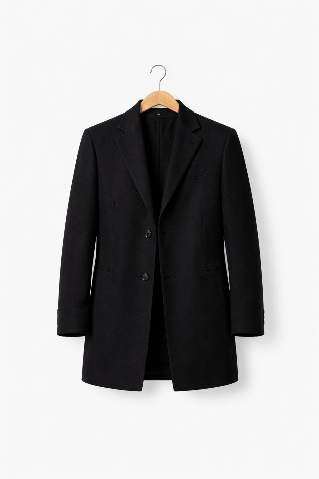 Men’s Structured Long Overcoat with Clean Notched Collar