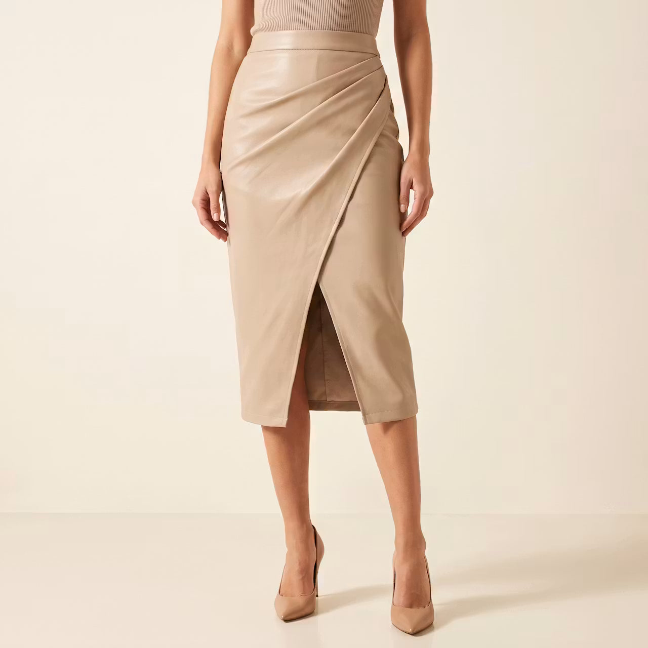 Selene Gedrapeerde Kunstleer Midirok