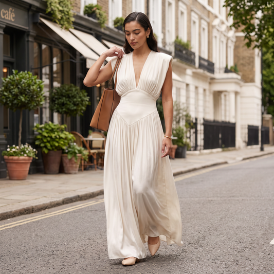Ivory maxi-jurk met drapering en split