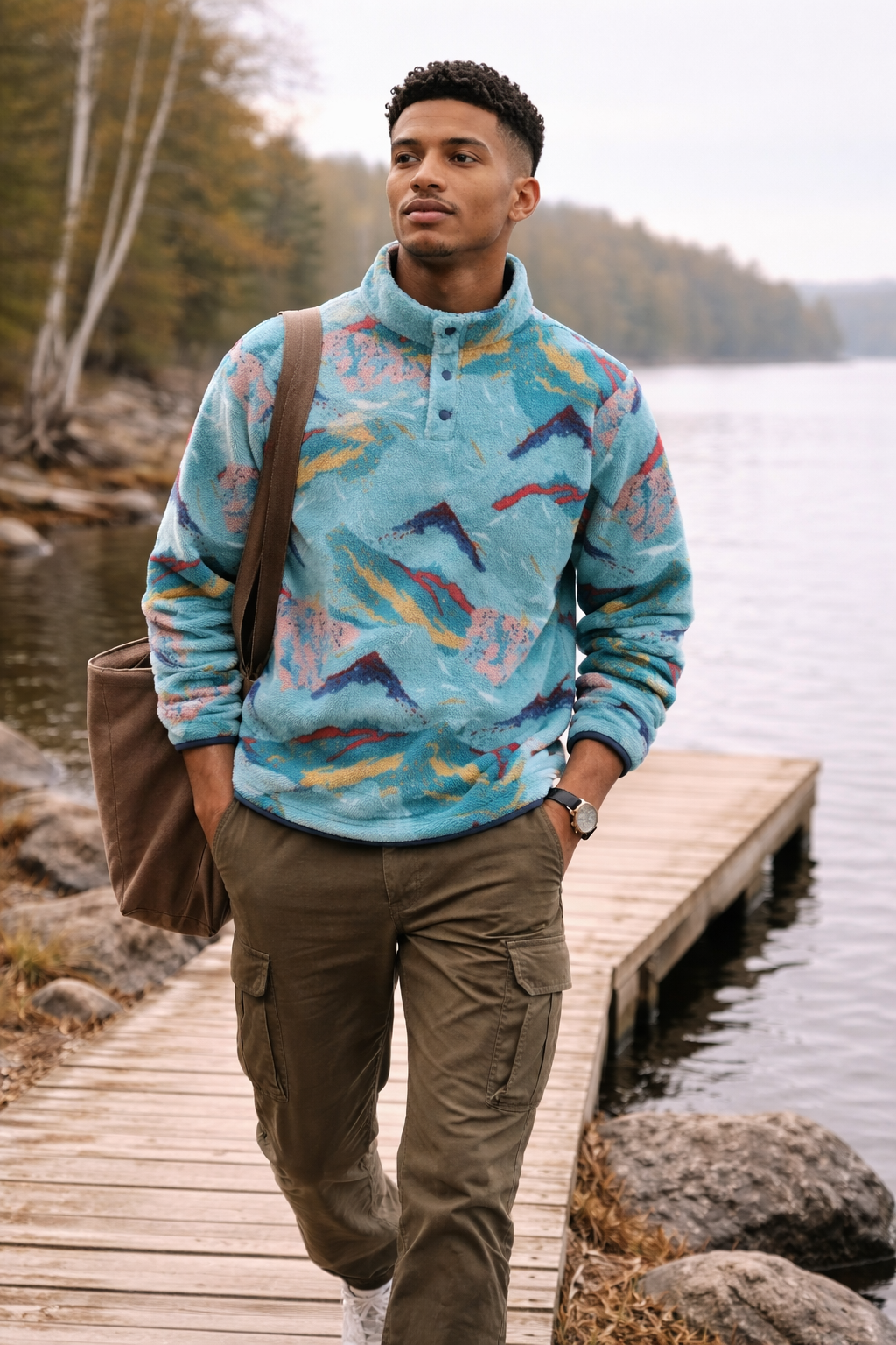 Abstract Fleece Pullover Jacket