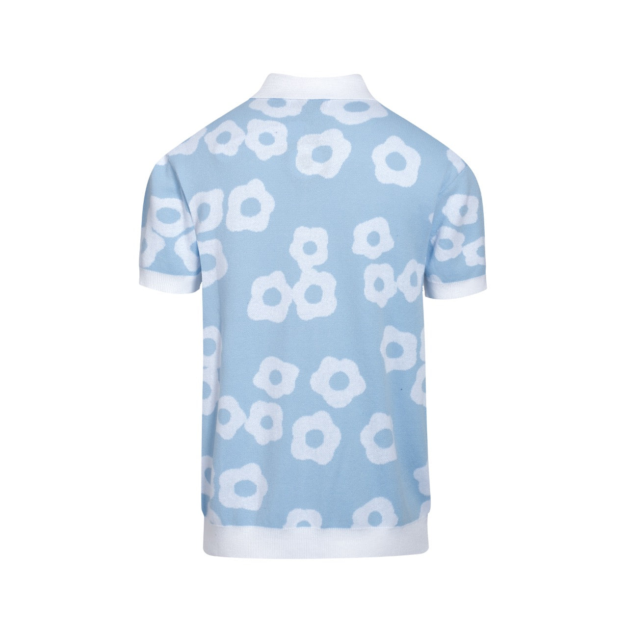 Retro Knit Floral Polo Shirt – Short Sleeve Button Front