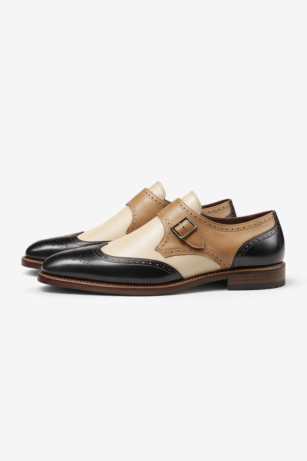 Tri-Tone Monk Strap Wingtip Oxfords