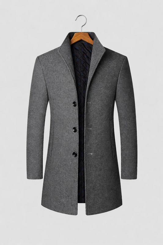 Men’s Wool Stand Collar Jacket with Quilted Front Panel