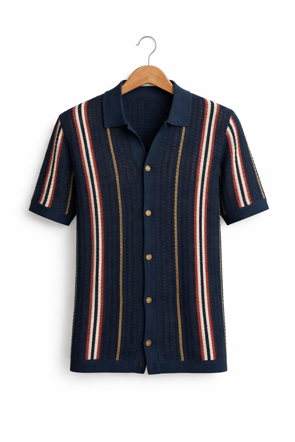 Driftline Striped Open-Knit Button Shirt