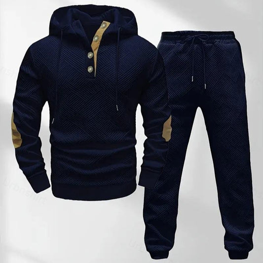 Textured Button Hoodie Set
