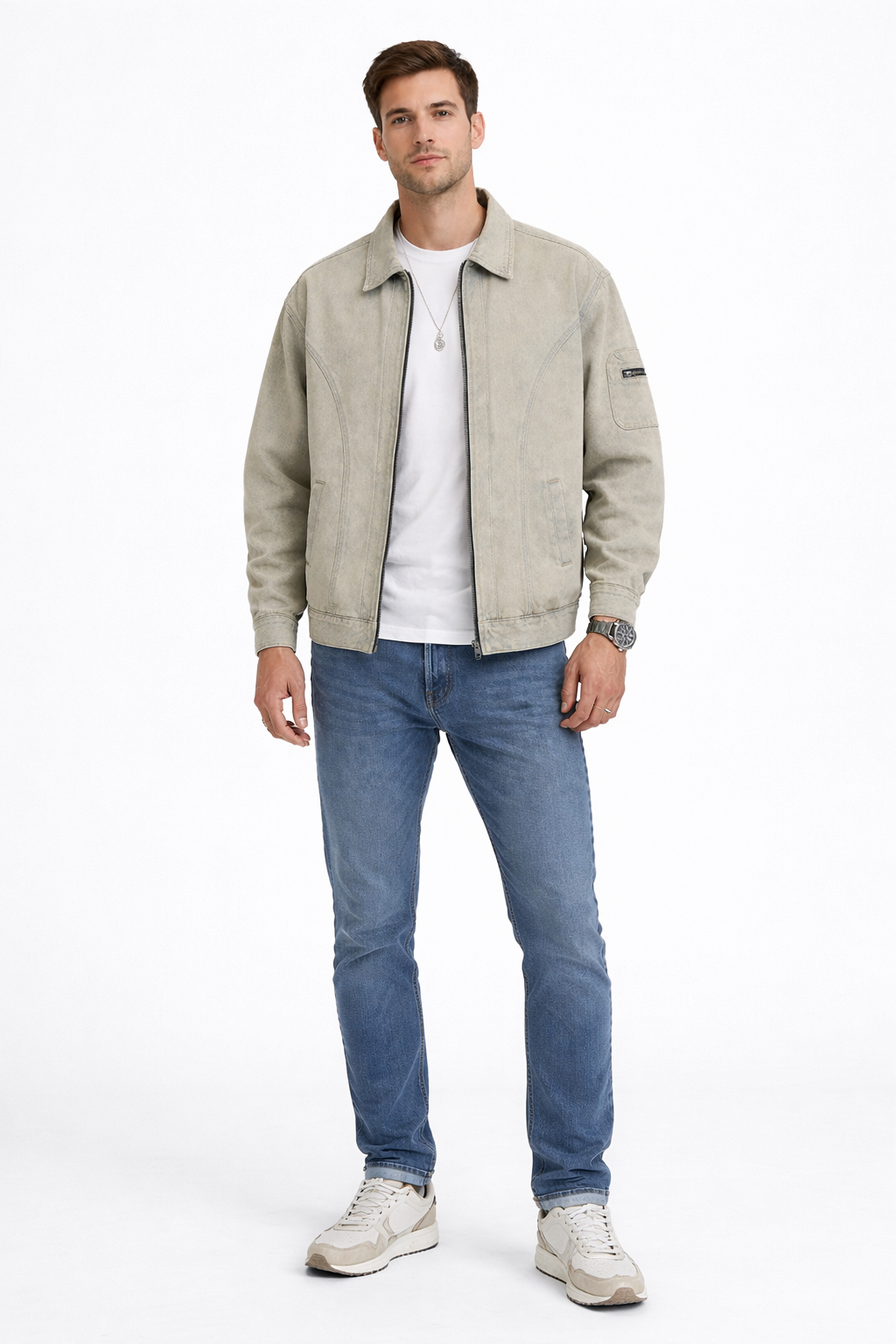 Men’s Zip Front Washed Denim Jacket