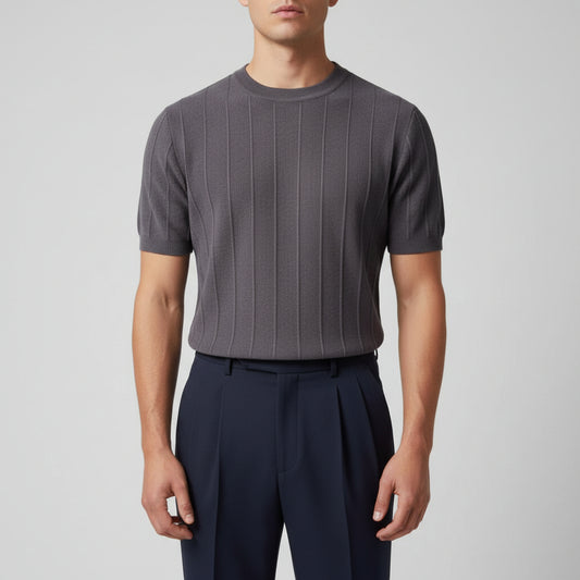 Men’s Vertical Rib Knit Short Sleeve Shirt