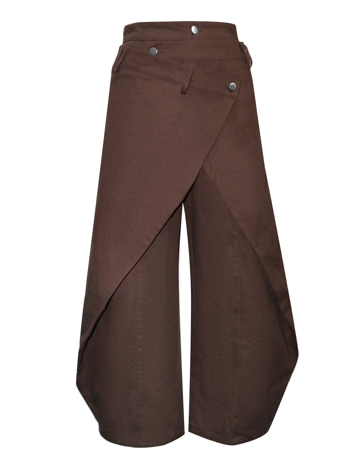 Retro High-waisted Cross-over Metal Buckle Irregular Wide-leg Pants