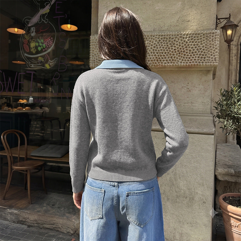 New AutumnWinter Casual Color-Block Long-Sleeved Sweater For Women