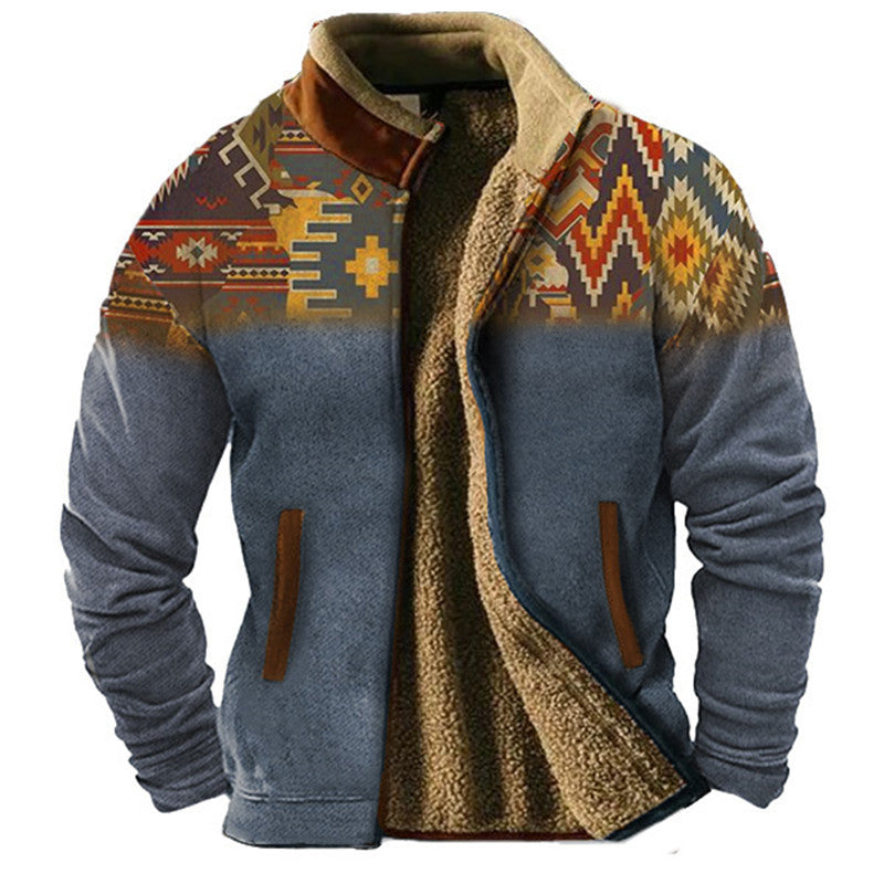 Men’s Fleece-Lined Zip Jacket With Patterned Sleeves