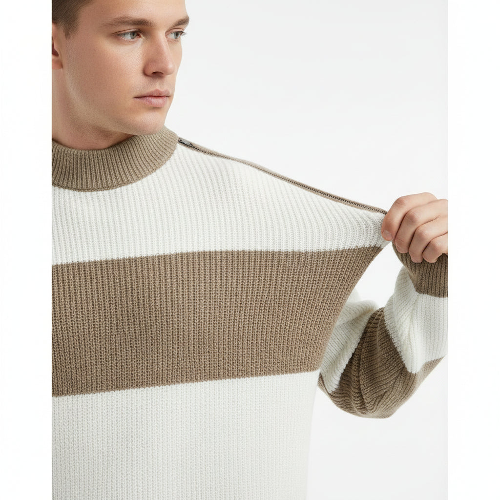 Block Stripe Knit Crew Sweater