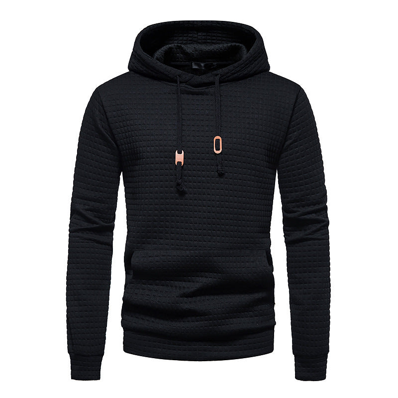 Men’s Long Sleeve Textured Hooded Knit Top With Drawstrings
