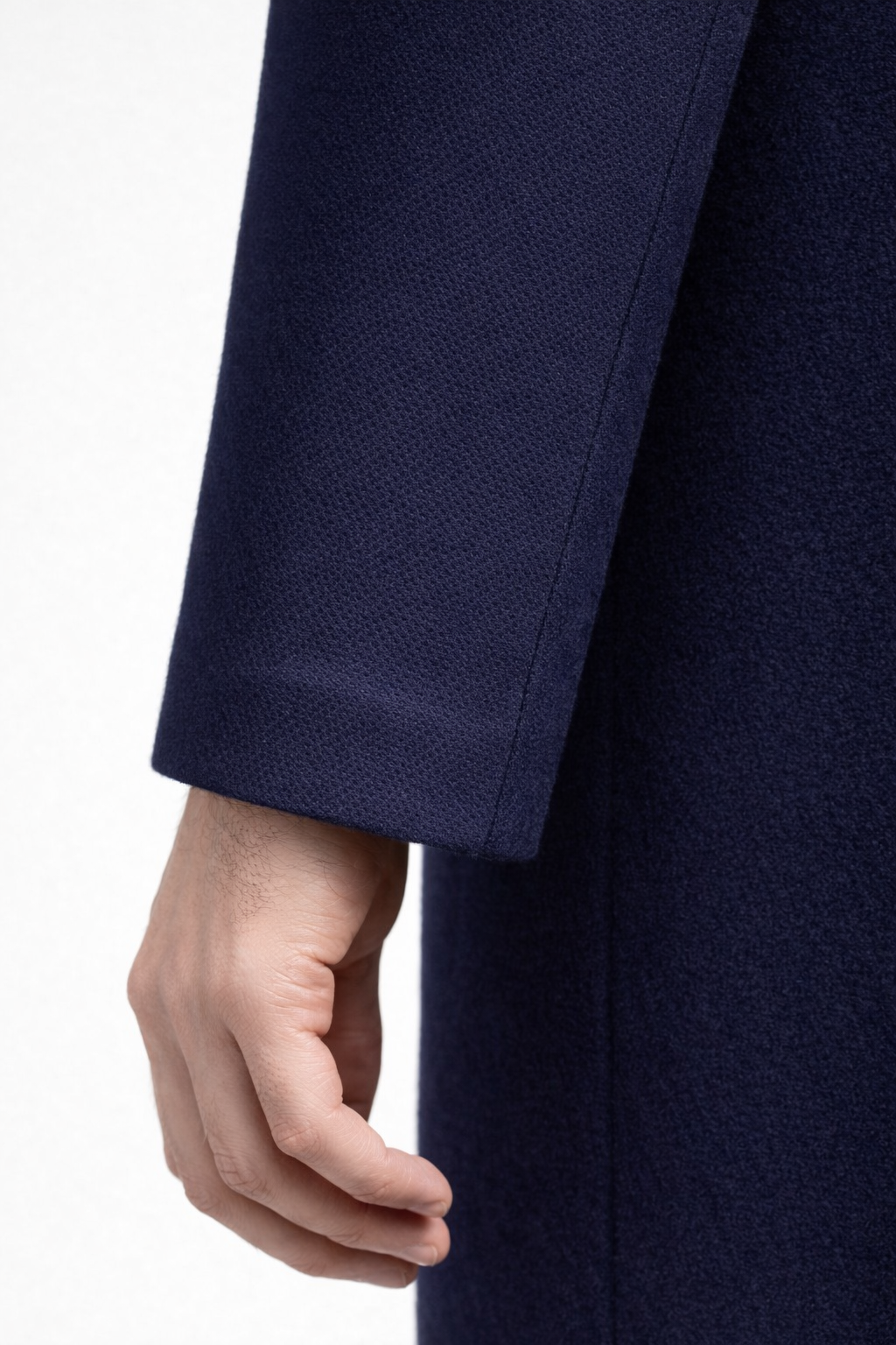 Men’s Navy Long Length Coat With Button Front Notched Collar