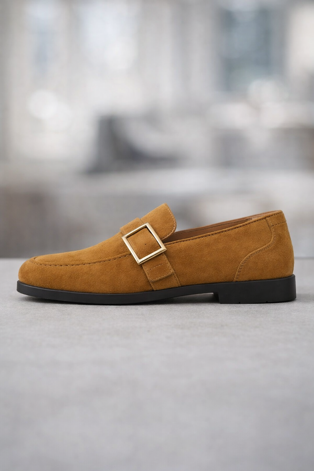 Suede Buckle Strap Dress Loafers