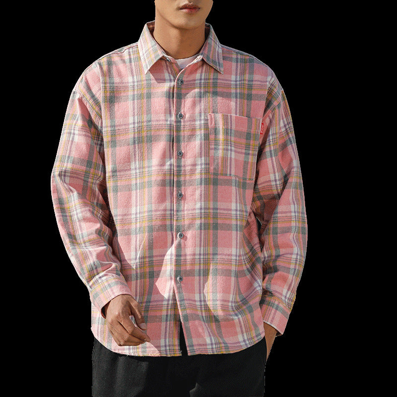 Men’s Light Plaid Long Sleeve Button Up