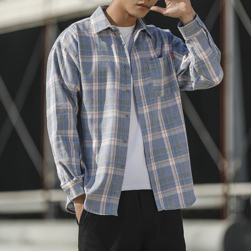 Men’s Light Plaid Long Sleeve Button Up