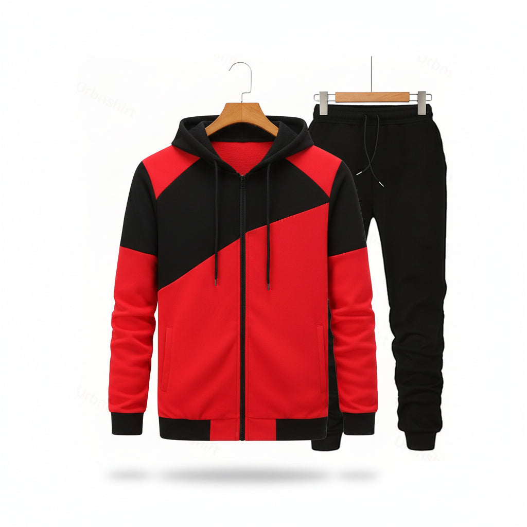 Men's Casual Trendy Patchwork Sports Hoodie Set