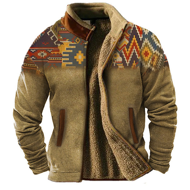 Men’s Fleece-Lined Zip Jacket With Patterned Sleeves