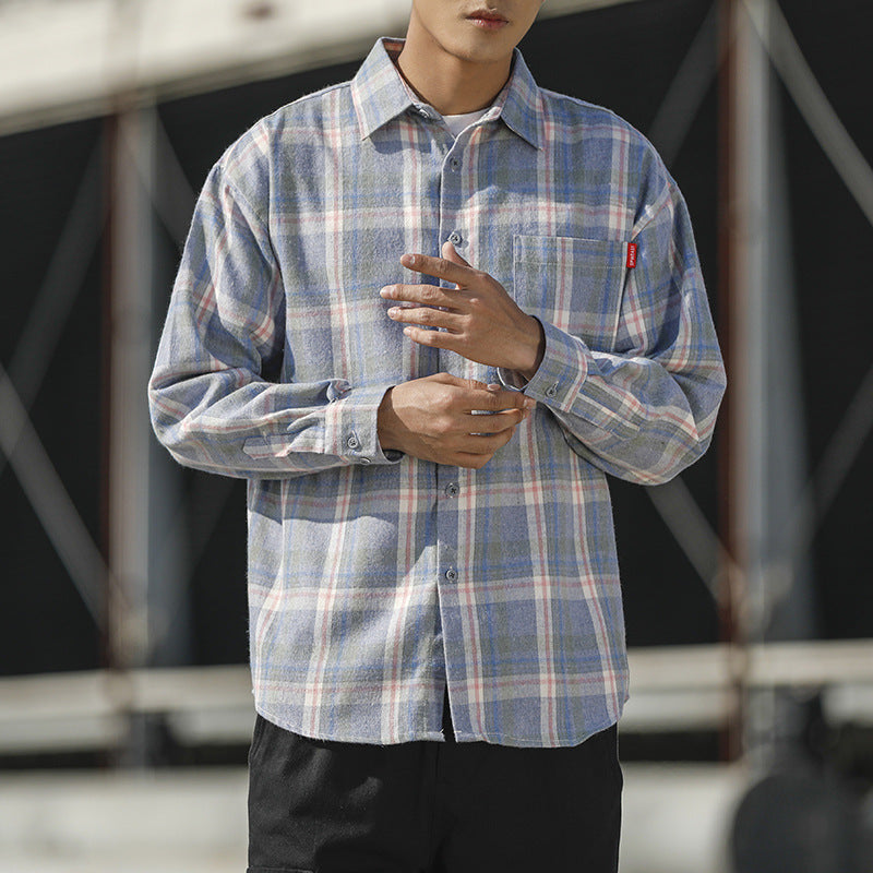 Men’s Light Plaid Long Sleeve Button Up