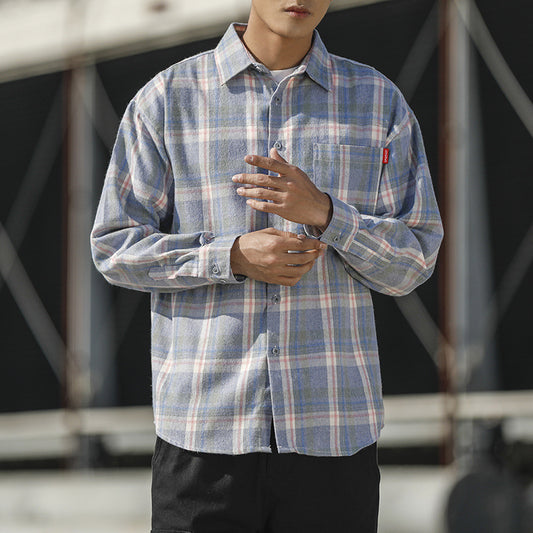 Men’s Light Plaid Long Sleeve Button Up