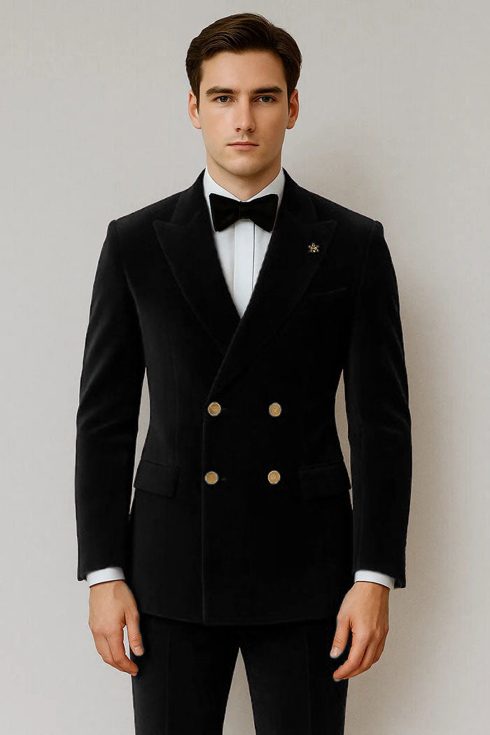 Mens Velvet Suit - Slim Fit Double Breasted Suit Blazer and Pants