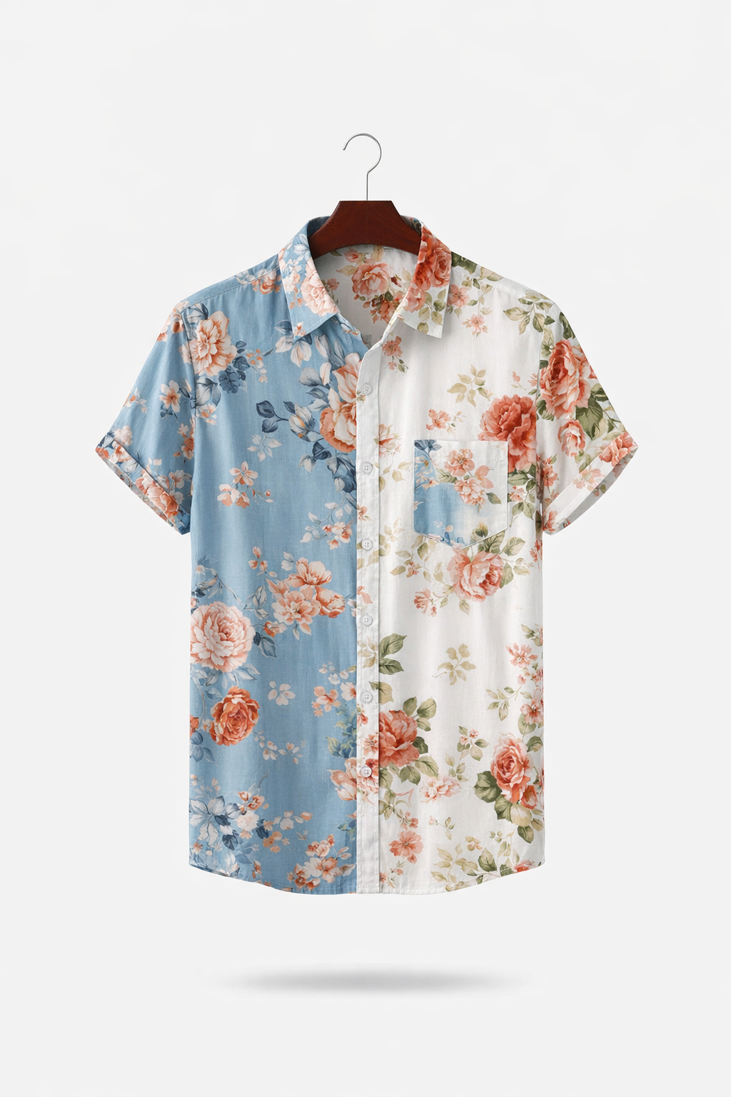 Split Bloom Print Button Shirt