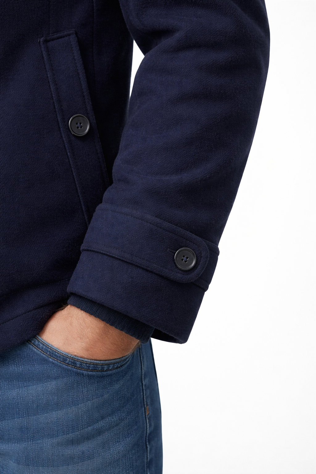 Men’s Wool Zip-Front Stand Collar City Jacket with Layered Inner Panel