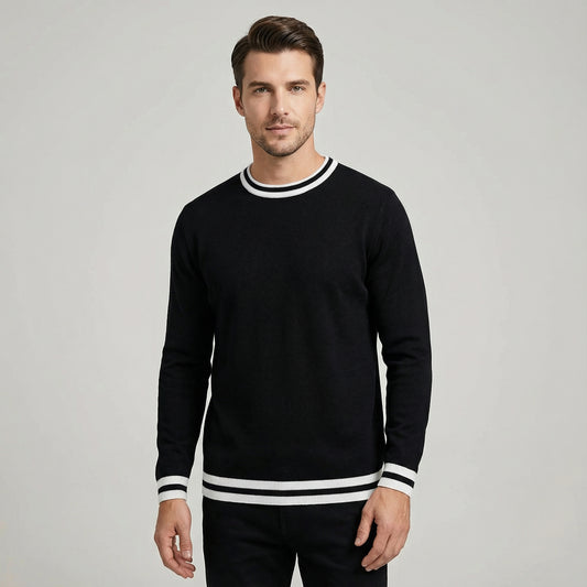 Men’s Black Knitted Long Sleeve Shirt With Contrast Trim