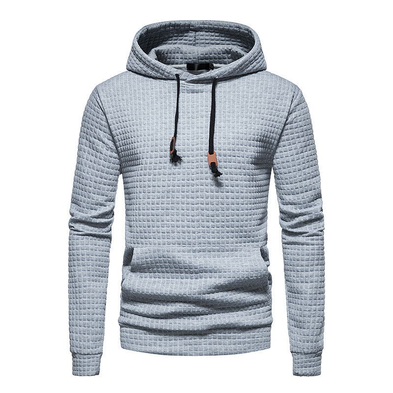Men’s Long Sleeve Textured Hooded Knit Top With Drawstrings