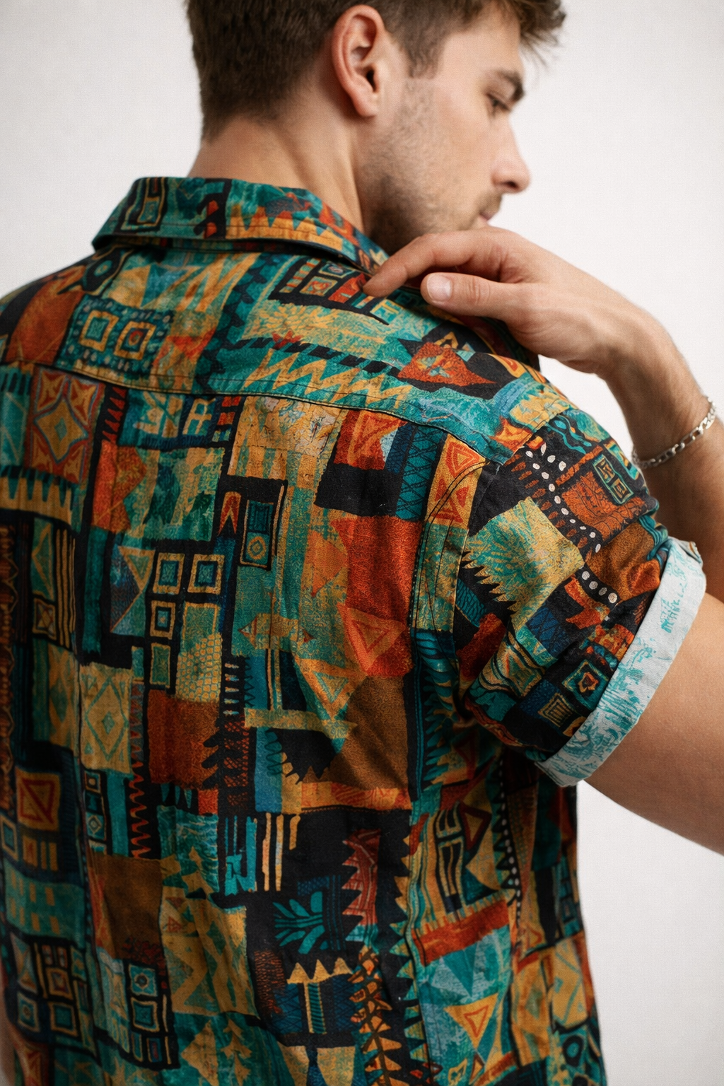 Geometric Tribal Print Short Sleeve Button Shirt