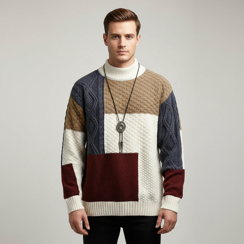 Panel Block Knit Crew Sweater