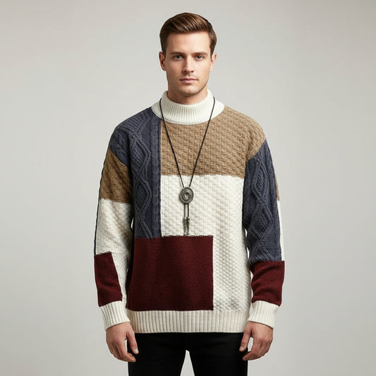 Panel Block Knit Crew Sweater