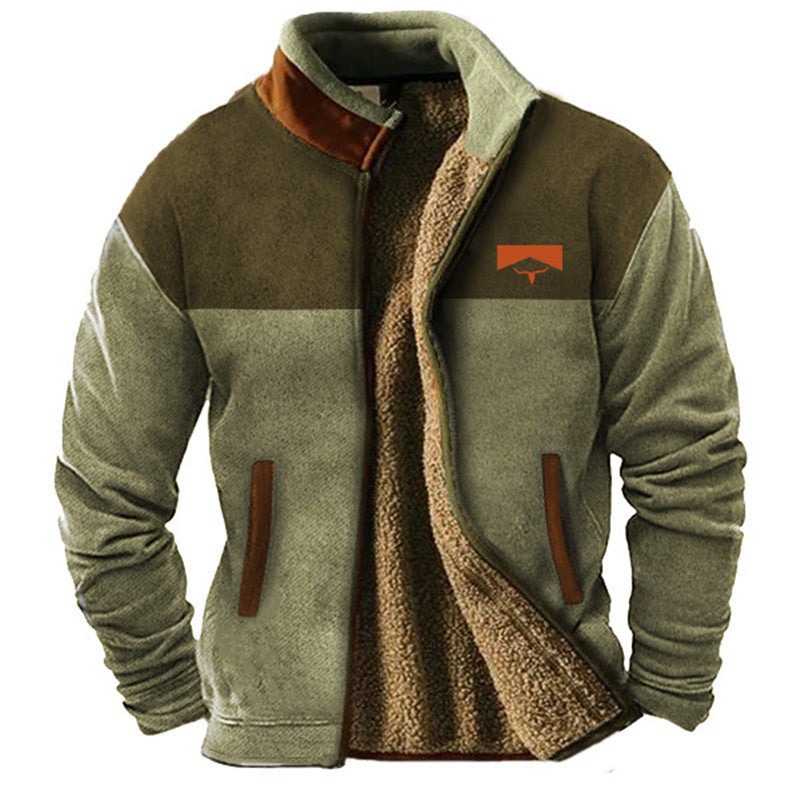 Men’s Fleece-Lined Zip Jacket With Patterned Sleeves