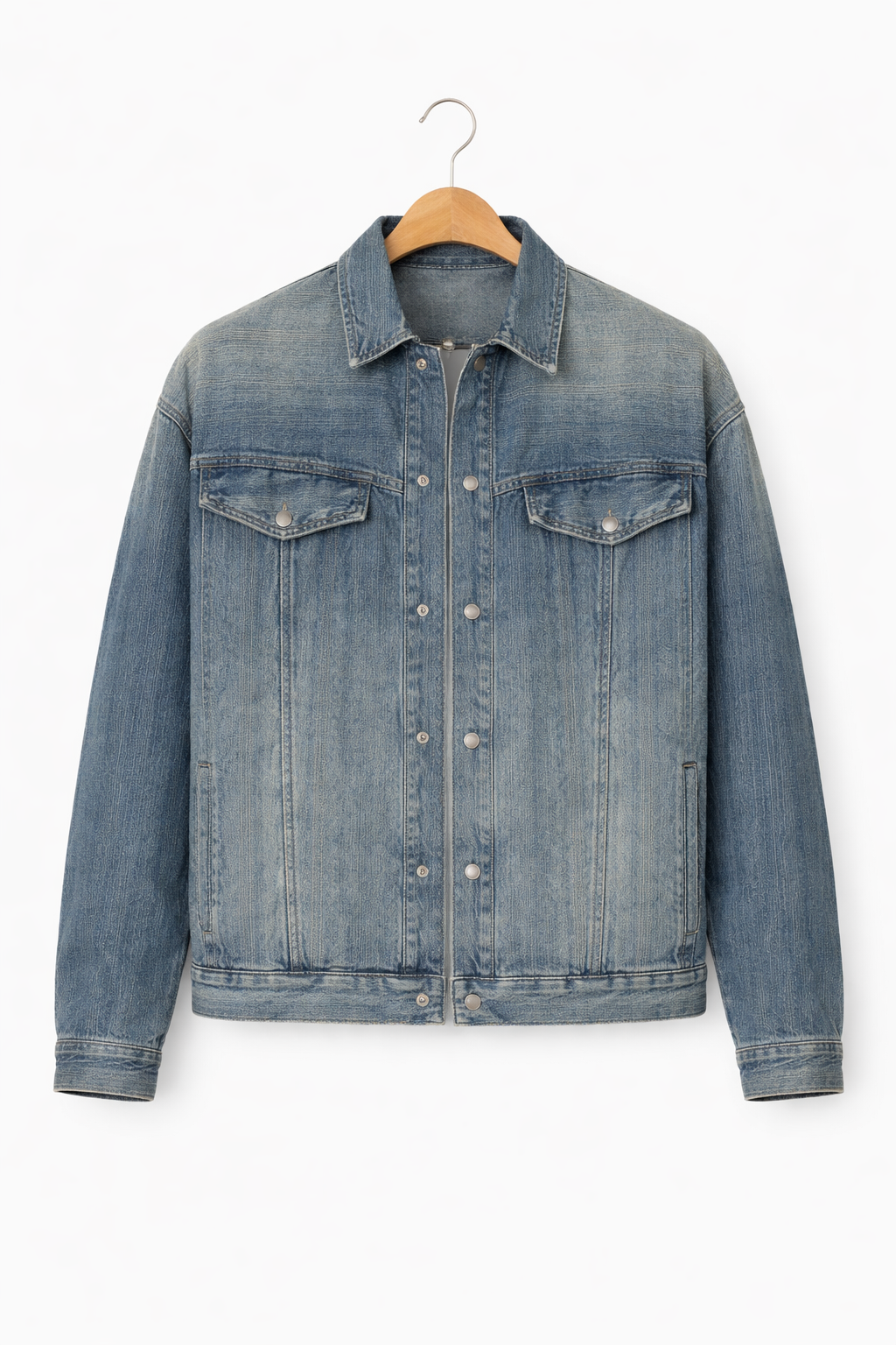 Men’s Faded Blue Denim Jacket for Street Wear