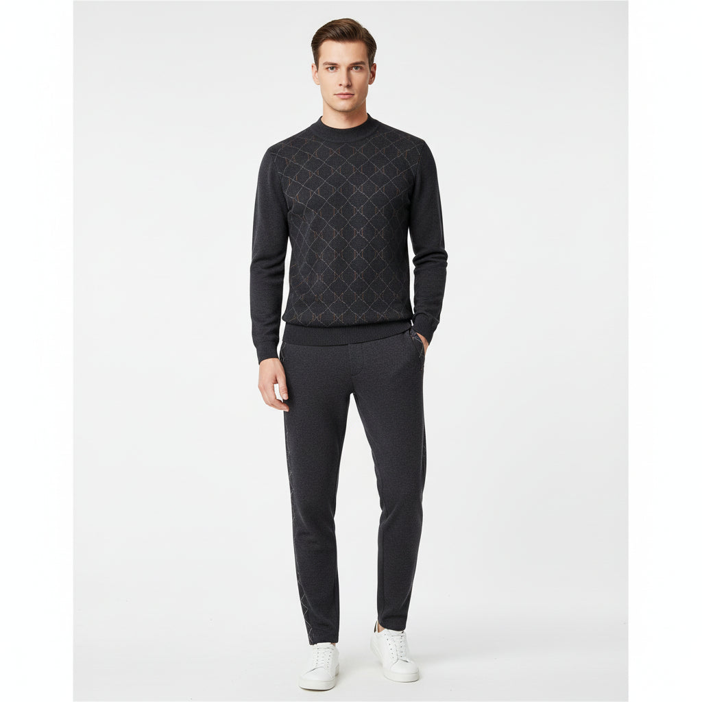 Men’s Dark Knit Long Sleeve Sweater With Geometric Pattern