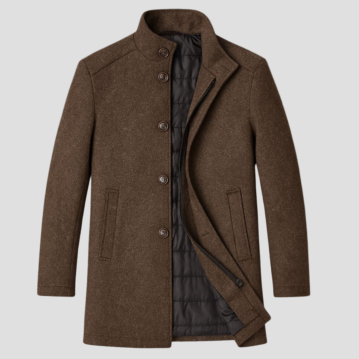 Men’s Wool Stand Collar City Jacket with Quilted Inner Layer