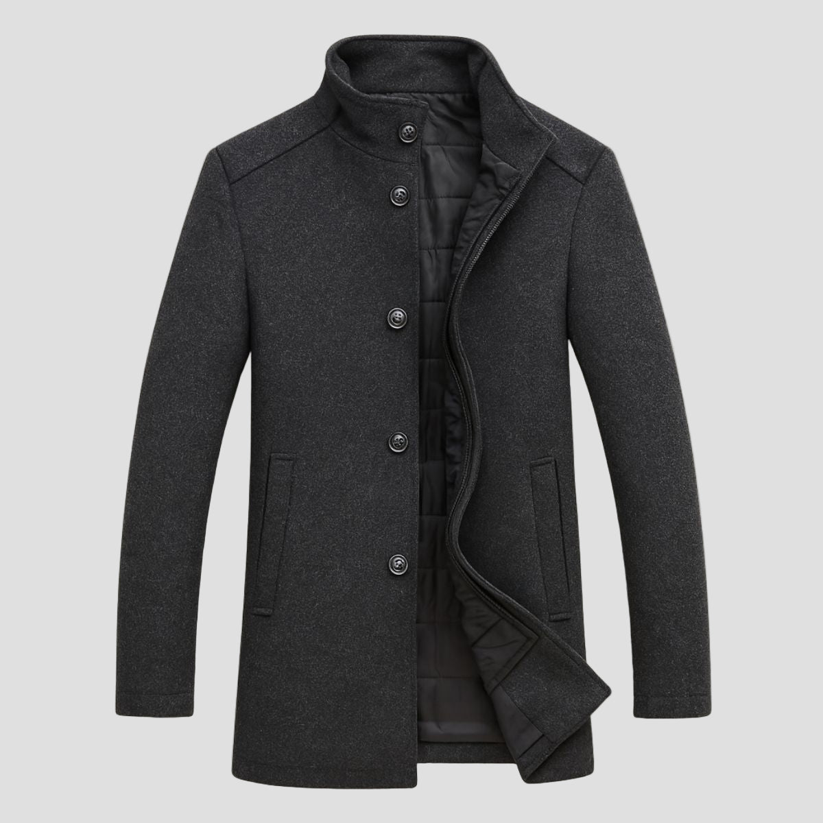 Men’s Wool Stand Collar City Jacket with Quilted Inner Layer