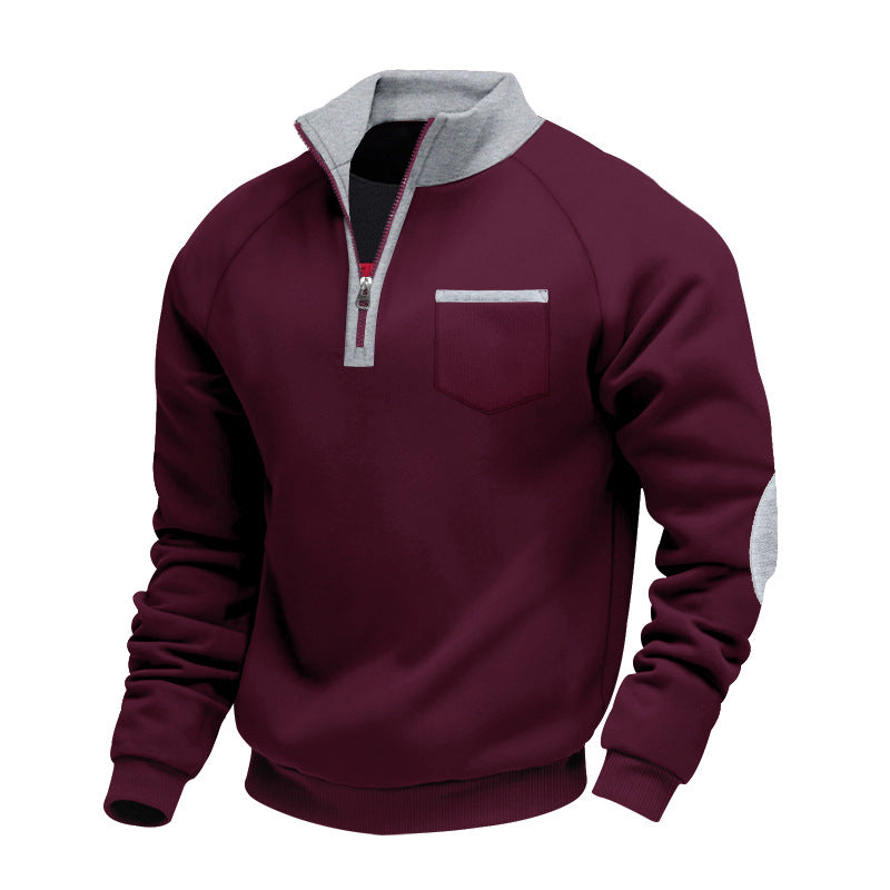 Men’s Quarter Zip Long Sleeve Pullover with Patched Elbows