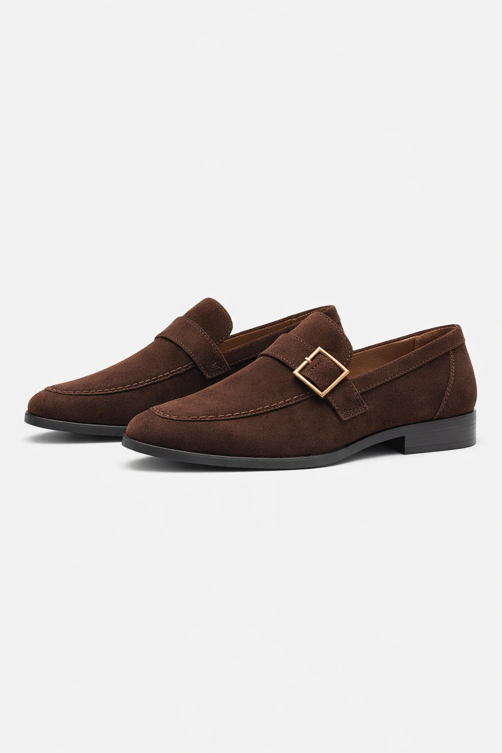 Suede Buckle Strap Dress Loafers