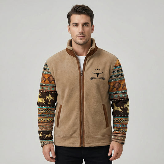 Men’s Fleece-Lined Zip Jacket With Patterned Sleeves